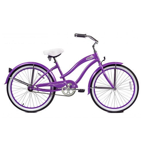 purple beach cruiser with basket